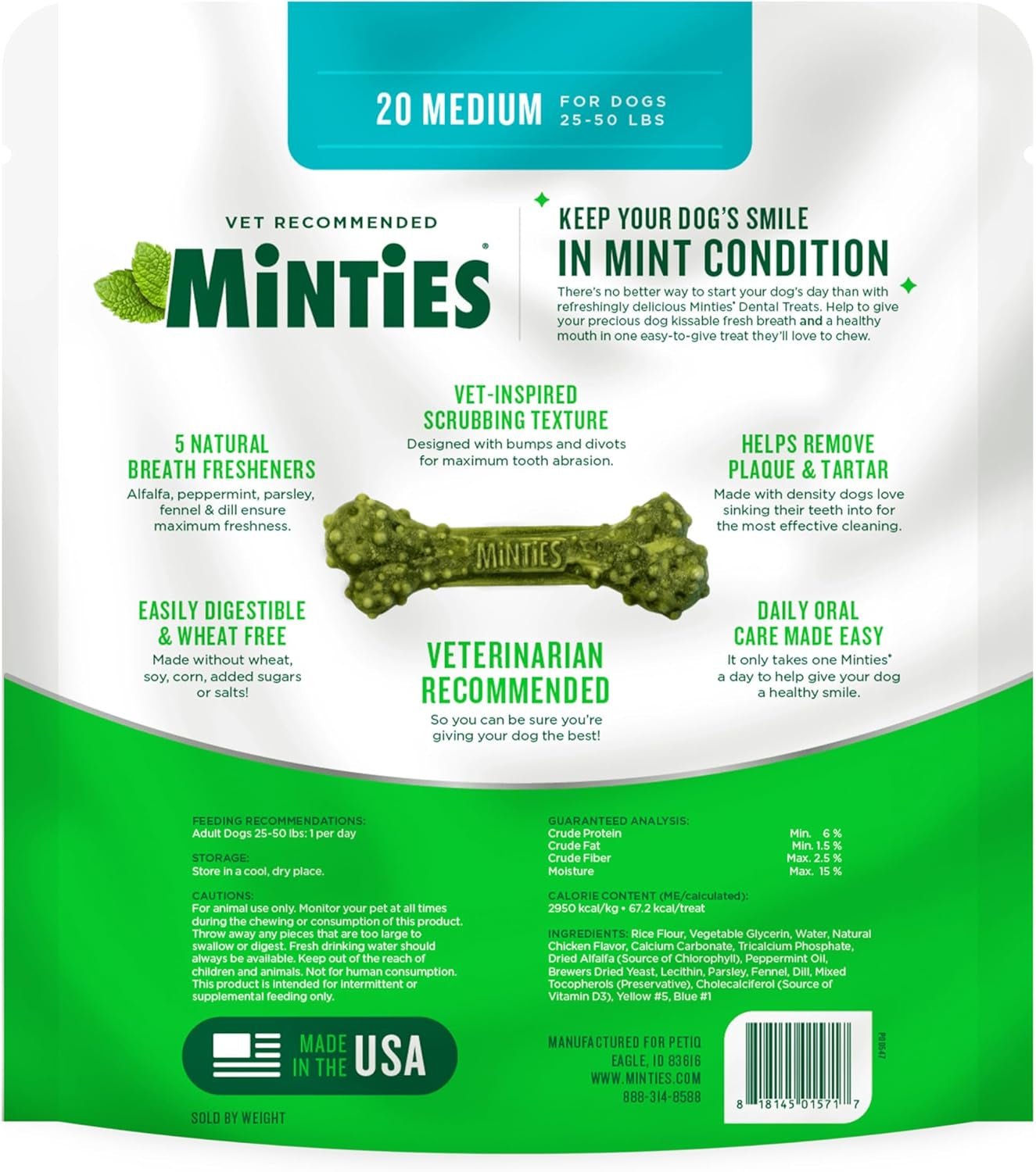 Vetiq Dog Dental Bone Treats, Dental Chews for Dogs, (Perfect for Medium/Large Dogs over 40 Lbs)